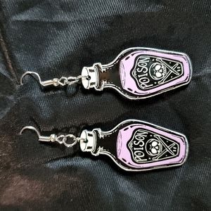 Hippy Sun light weight polished resin poison bottle earrings Wiccan goth hallowe